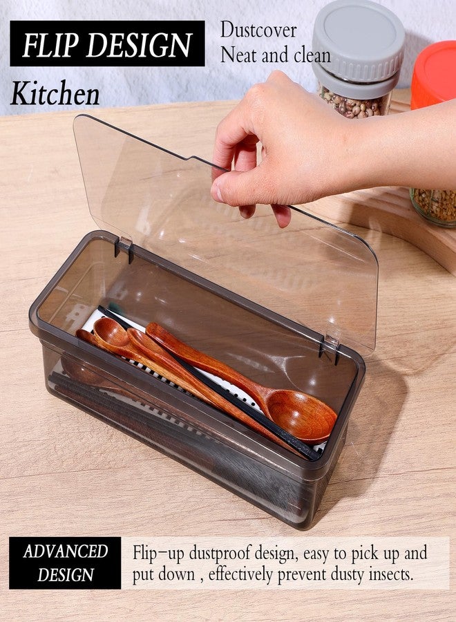 JOUTYFOR 4PCS Flatware Tray with Lid and Drainer, Tableware Utensil and Cutlery Drawer Organizer with Lid Covered Silverware Tray to Keeps Your Cutlery Organized and Protected - Image 4