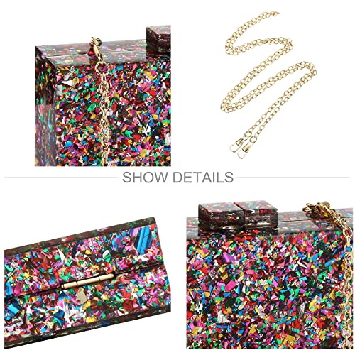 Gets Acrylic Purses and Handbags for Women Multicolor Perspex Geometric Patterns Box Clutch Elegant Banquet Evening Crossbody Handbag (Multi-colored) - Image 4