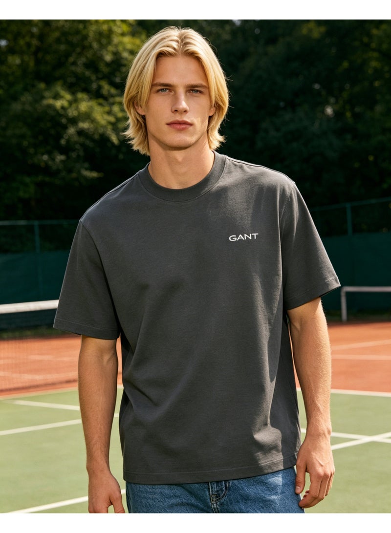 GANT Men Crew Neck Short Sleeve Neutral Smart Casual Everyday T-Shirt Dark Grey - Image 4