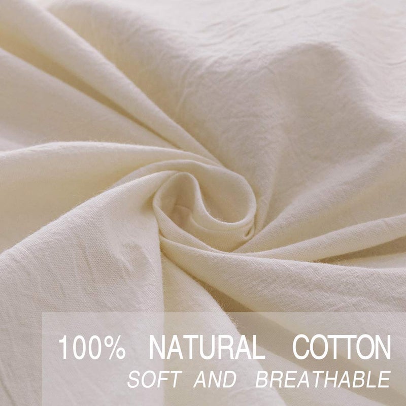 ECOCOTT Duvet Cover Queen Size - 3 Piece 100% Washed Cotton Bedding Set, Soft and Breathable with Zipper Closure & 8 Corner Ties - Comfortable and Stylish for All Seasons (Cream) - Image 4