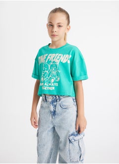 DeFacto Cropped Crew Neck Printed Short Sleeve T-Shirt  - Image 1