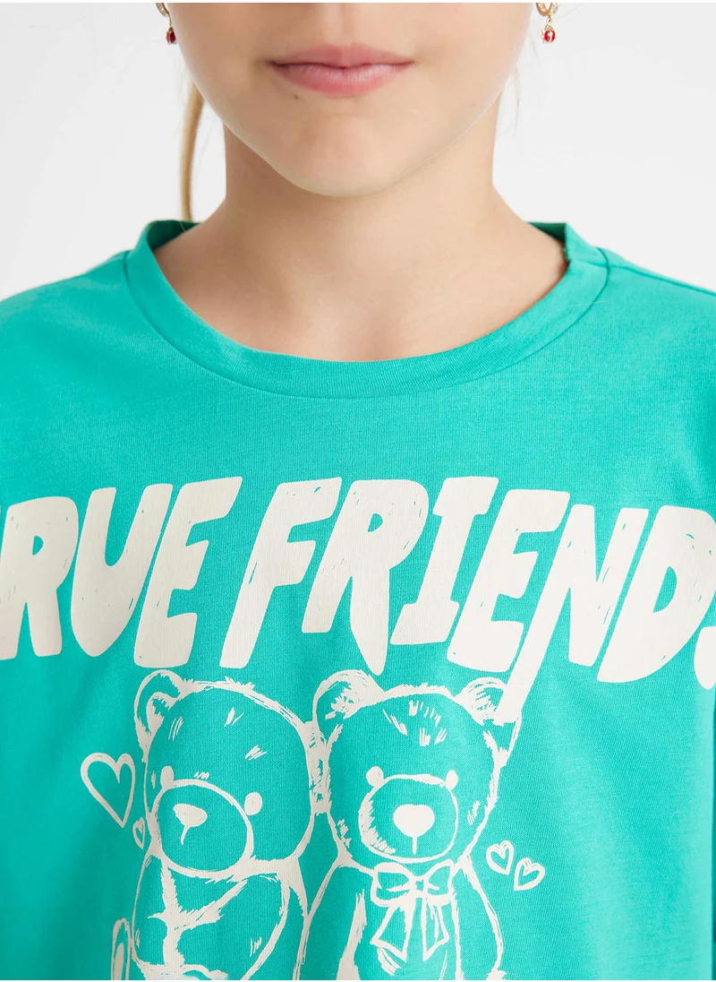 DeFacto Cropped Crew Neck Printed Short Sleeve T-Shirt