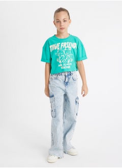 DeFacto Cropped Crew Neck Printed Short Sleeve T-Shirt  - Image 4