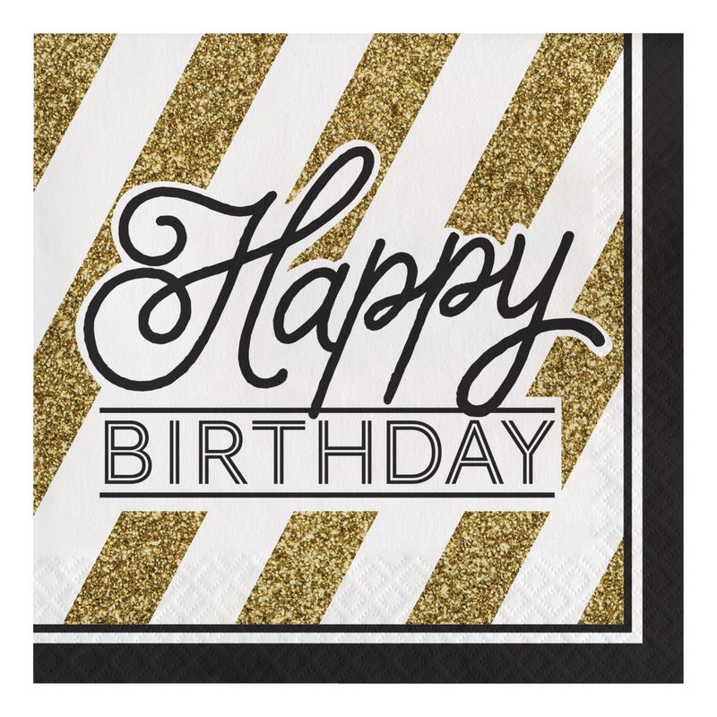 Creative Converting Black and Gold Happy Birthday Paper Lunch Napkins, 6.5”, 16 Count - Image 5