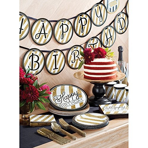 Creative Converting Black and Gold Happy Birthday Paper Lunch Napkins, 6.5”, 16 Count - Image 2