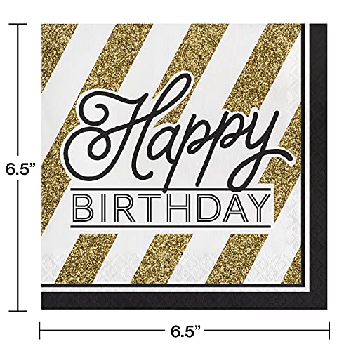 Creative Converting Black and Gold Happy Birthday Paper Lunch Napkins, 6.5”, 16 Count - Image 3