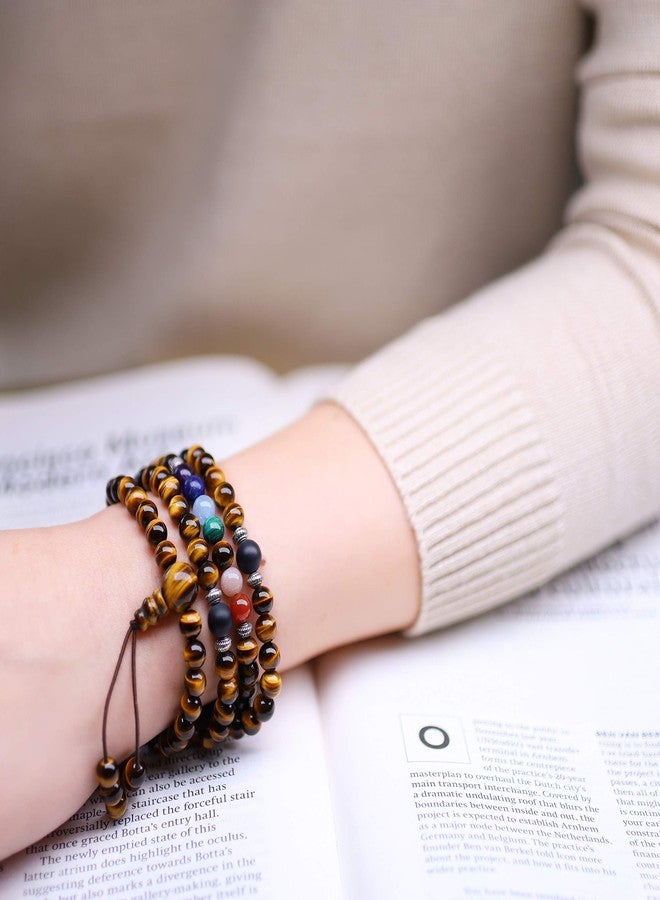 COAI 108 Mala Beads Tiger Eye 7 Chakra Stone Prayer Necklace - Image 2