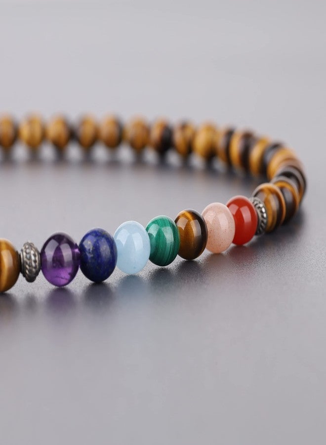 COAI 108 Mala Beads Tiger Eye 7 Chakra Stone Prayer Necklace - Image 5