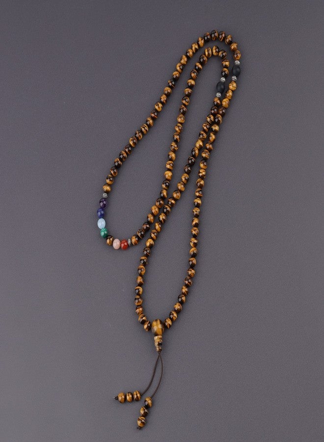 COAI 108 Mala Beads Tiger Eye 7 Chakra Stone Prayer Necklace - Image 4