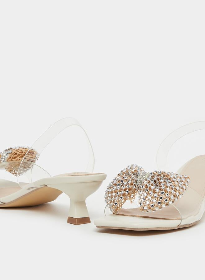 Styli Embellished Bow Detail Transparent Strap Kitten Heel Sandals  - Image 3