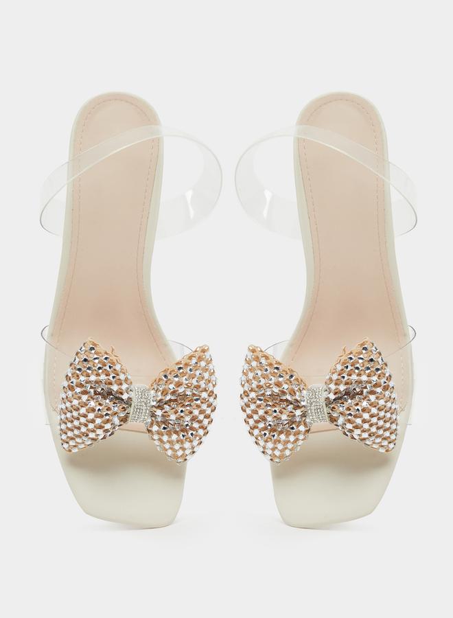 Styli Embellished Bow Detail Transparent Strap Kitten Heel Sandals  - Image 5
