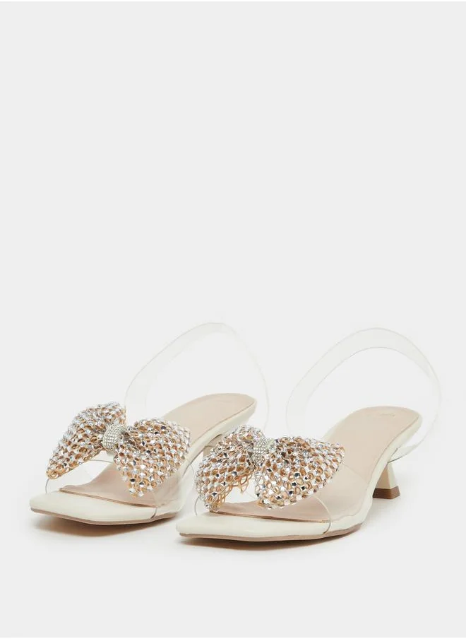 ستايلي Embellished Bow Detail Transparent Strap Kitten Heel Sandals