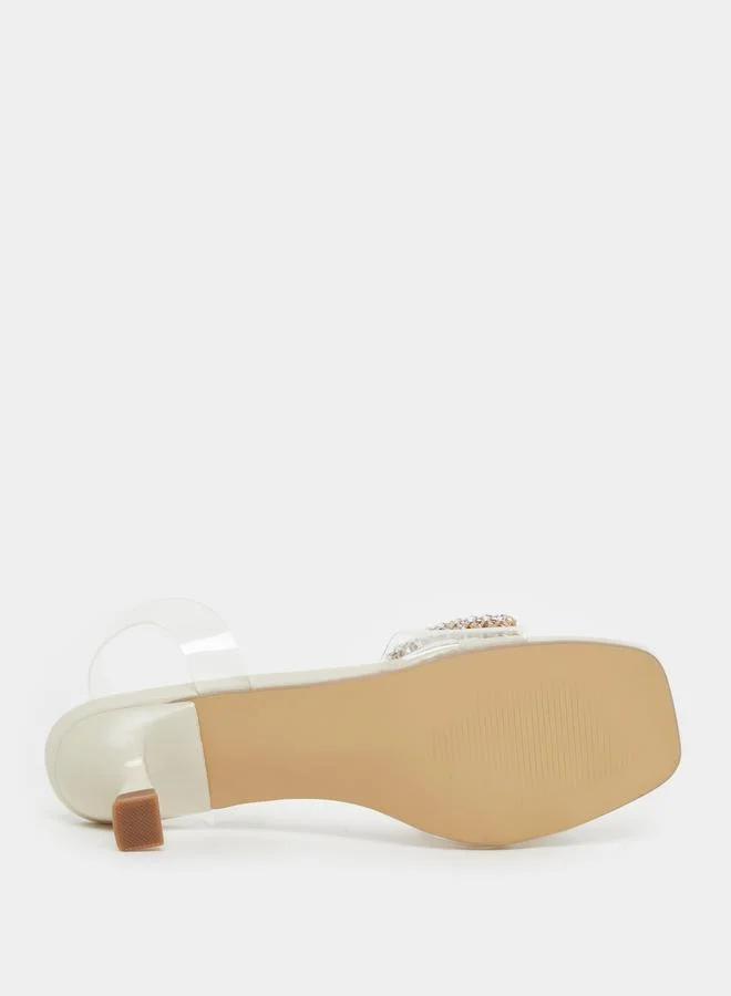 Styli Embellished Bow Detail Transparent Strap Kitten Heel Sandals