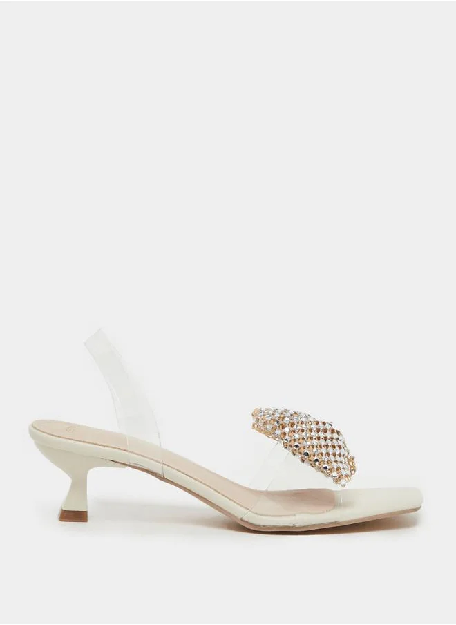 ستايلي Embellished Bow Detail Transparent Strap Kitten Heel Sandals