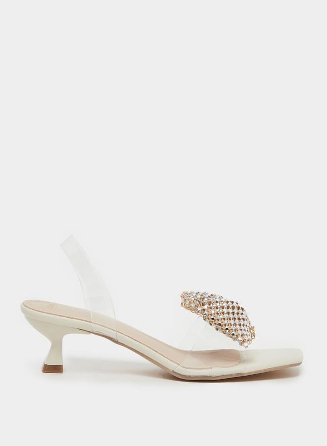 Styli Embellished Bow Detail Transparent Strap Kitten Heel Sandals  - Image 1