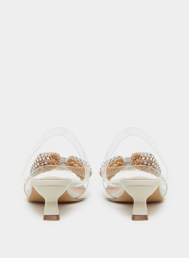 Styli Embellished Bow Detail Transparent Strap Kitten Heel Sandals  - Image 4