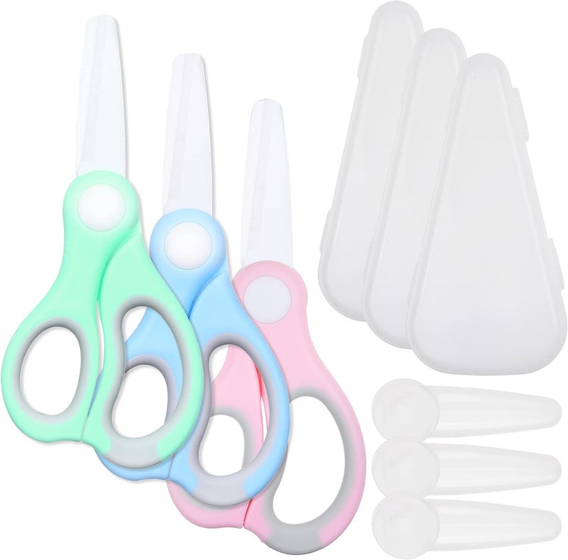 Kare Kind Kare  Kind 3x Ceramic Baby Food Scissors  BluePinkGreen  With Dust Cover and Storage Case  Cut Baby Food Easily  Ideal for Noodles Meat Chicken Veggies and Fruits - Image 1
