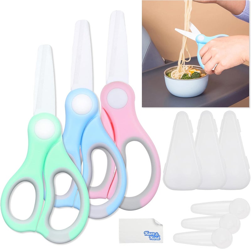 Kare Kind Kare  Kind 3x Ceramic Baby Food Scissors  BluePinkGreen  With Dust Cover and Storage Case  Cut Baby Food Easily  Ideal for Noodles Meat Chicken Veggies and Fruits - Image 2
