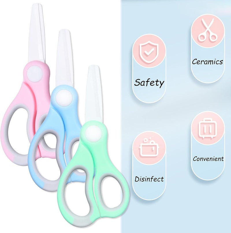 Kare Kind Kare  Kind 3x Ceramic Baby Food Scissors  BluePinkGreen  With Dust Cover and Storage Case  Cut Baby Food Easily  Ideal for Noodles Meat Chicken Veggies and Fruits - Image 4