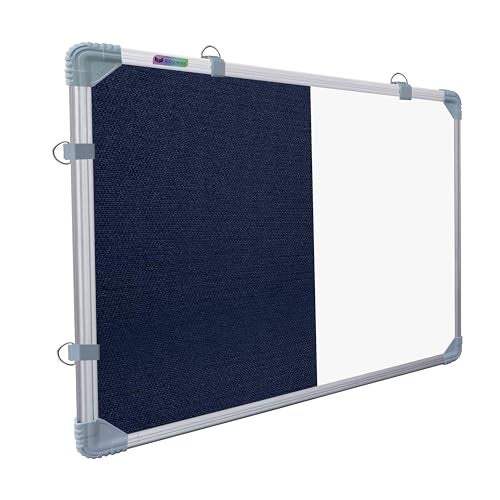 Eduway 1.5x2 ft. Combination Board Non Magnetic Whiteboard with Blue Pin-up Notice Board with 30 Push Pins for Home, Office & School, Aluminium Frame (White, Blue) - Image 1