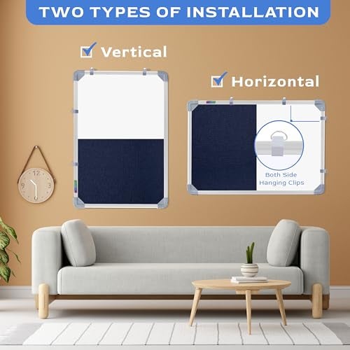 Eduway 1.5x2 ft. Combination Board Non Magnetic Whiteboard with Blue Pin-up Notice Board with 30 Push Pins for Home, Office & School, Aluminium Frame (White, Blue) - Image 4