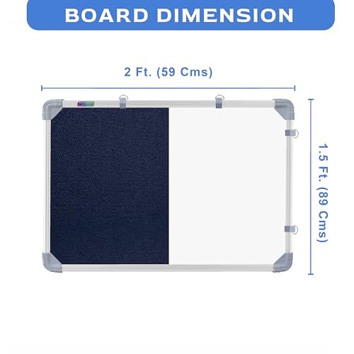 Eduway 1.5x2 ft. Combination Board Non Magnetic Whiteboard with Blue Pin-up Notice Board with 30 Push Pins for Home, Office & School, Aluminium Frame (White, Blue) - Image 2