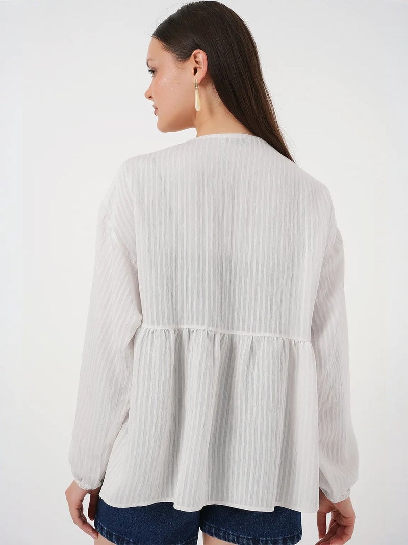 BIG DART BDART Textured Seersucker V-Neck Blouse with Bow Tie - Image 3