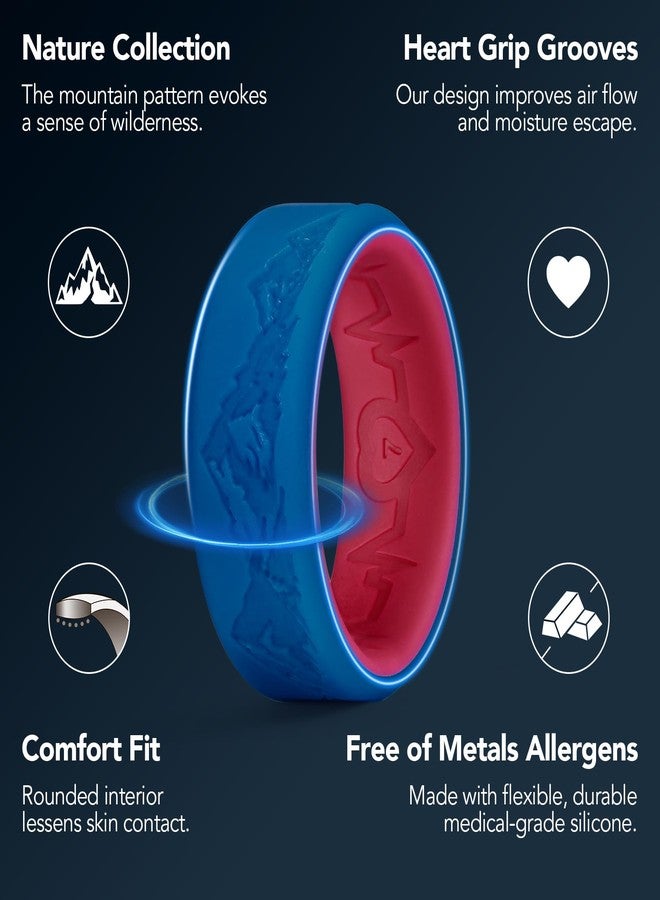 King Will Silicone Rings For Men -Blue&Red Rubber Wedding Bands with Unique Mountain Peak Design, 8mm Wide 2.2mm Thick, Engagement Rings Comfort Fit Size 10 - Image 3