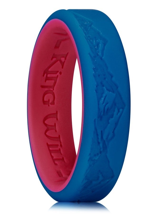 King Will Silicone Rings For Men -Blue&Red Rubber Wedding Bands with Unique Mountain Peak Design, 8mm Wide 2.2mm Thick, Engagement Rings Comfort Fit Size 10 - Image 1