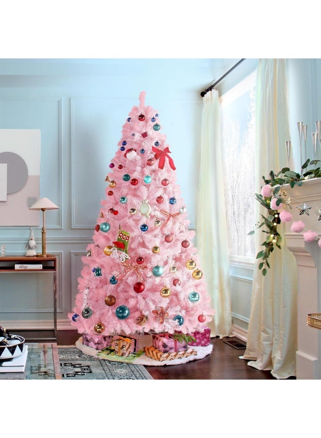 NIBEMINENT شجرة عيد الميلاد 8 قدم شجرة عيد الميلاد الوردية شجرة الصنوبر الاصطناعية زينة حفلات العطلات للمنزل والمكتب وزينة الحفلات الداخلية والخارجية مع 350 طرف فرع وقاعدة قابلة للطي (8 قدم (240 سم)) - Image 2