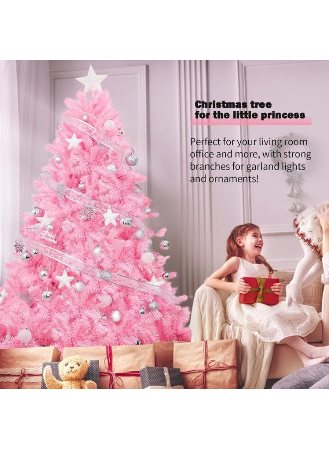 NIBEMINENT شجرة عيد الميلاد 8 قدم شجرة عيد الميلاد الوردية شجرة الصنوبر الاصطناعية زينة حفلات العطلات للمنزل والمكتب وزينة الحفلات الداخلية والخارجية مع 350 طرف فرع وقاعدة قابلة للطي (8 قدم (240 سم)) - Image 4