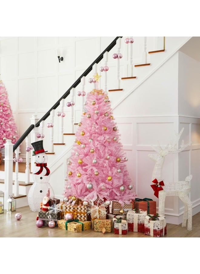 NIBEMINENT شجرة عيد الميلاد 8 قدم شجرة عيد الميلاد الوردية شجرة الصنوبر الاصطناعية زينة حفلات العطلات للمنزل والمكتب وزينة الحفلات الداخلية والخارجية مع 350 طرف فرع وقاعدة قابلة للطي (8 قدم (240 سم)) - Image 5