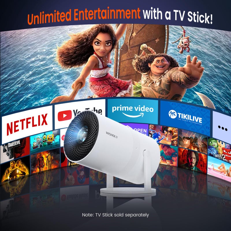 WISHOLY Mini Projector with WiFi and Bluetooth, Portable Movie Projector with 180Â° Rotatable, 1080P HD Supported, Auto Vertical Keystone, Compatible with Smartphone, TV Stick, Laptop, HDMI, USB - Image 4