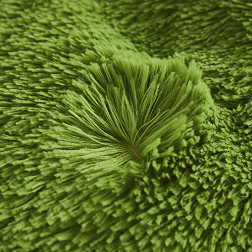 Uhamho Faux Fur Velvet Fluffy Bedding Duvet Cover Set Down Comforter Quilt Cover with Pillow Shams, Ultra Soft Warm (Apple Green, King) - Image 4