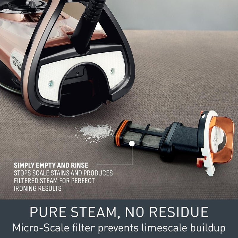 T-fal Tefal Ultimate Pure Steam Iron, 260g/min Steam Boost, 350ml Water Tank, 3m Power Cord, 3100W, Black and Rose Gold, FV9845 - Image 5