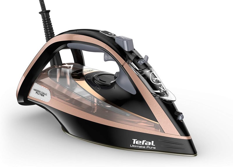 T-fal Tefal Ultimate Pure Steam Iron, 260g/min Steam Boost, 350ml Water Tank, 3m Power Cord, 3100W, Black and Rose Gold, FV9845 - Image 1