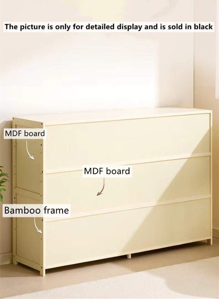 كوتيس خزانة تخزين جانبية منزلية مكونة من قطعة واحدة مع 4 أبواب لغرفة المعيشة وغرفة النوم مصنوعة من ألياف MDF مصنوعة من الخيزران باللون الأسود 126 × 32 × 85 سم - Image 5