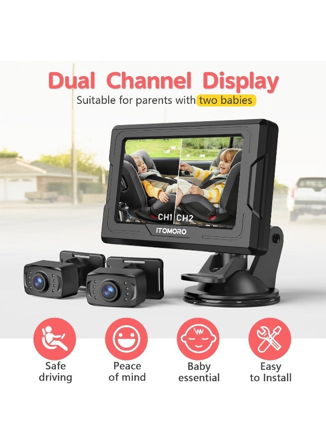 Itomoro Baby Car Camera HD 1080P Dual-Channel Display Car Baby Camera with 2 IR Night Vision Camera, Easily Install 4.3'' Car Camera for Baby with Crystal Clear Wide View for Rear Facing Seat - Image 2