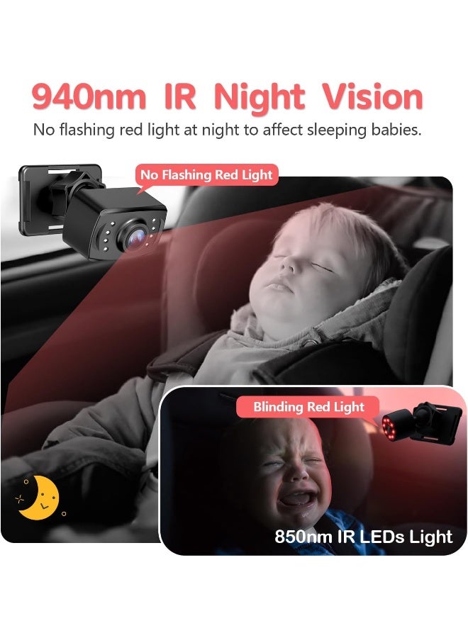 Itomoro Baby Car Camera HD 1080P Dual-Channel Display Car Baby Camera with 2 IR Night Vision Camera, Easily Install 4.3'' Car Camera for Baby with Crystal Clear Wide View for Rear Facing Seat - Image 3