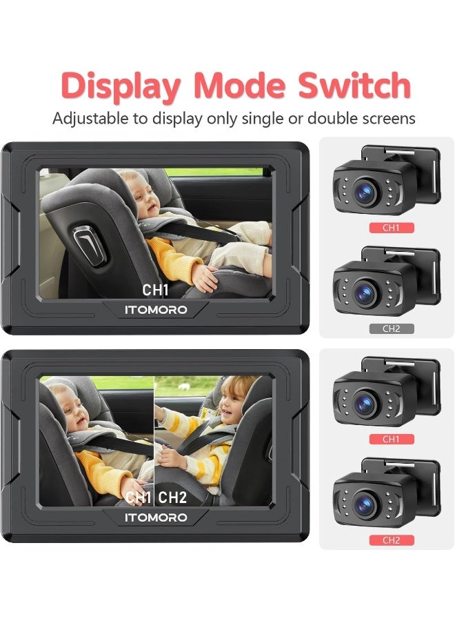 Itomoro Baby Car Camera HD 1080P Dual-Channel Display Car Baby Camera with 2 IR Night Vision Camera, Easily Install 4.3'' Car Camera for Baby with Crystal Clear Wide View for Rear Facing Seat - Image 5