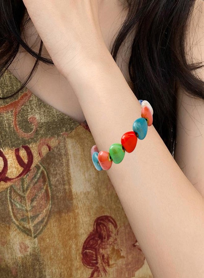 SUBANG 3 Pieces Ceramic Beaded Necklace Bracelets for Women Love Heart Ceramic Bracelet Bohemian Colorful Round Beads Bracelet Boho Jewelry for Women - Image 5