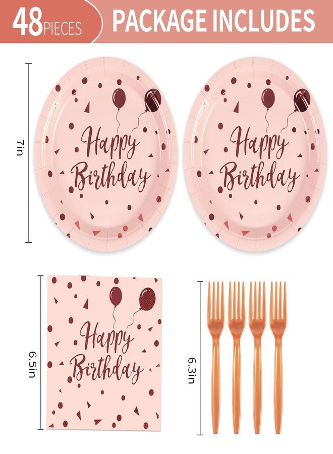 KFJBPB Happy Birthday Plates and Napkins Party Supplies, Pink and Gold Disposable Paper Plates and Napkins with Forks Tableware Set for Women Girl Birthday Party Decorations - Image 2