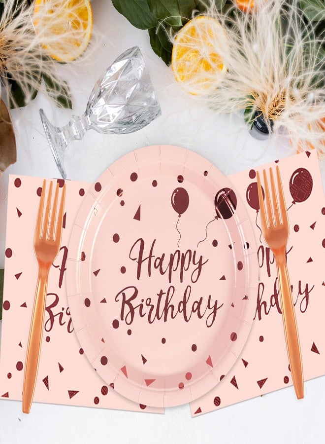 KFJBPB Happy Birthday Plates and Napkins Party Supplies, Pink and Gold Disposable Paper Plates and Napkins with Forks Tableware Set for Women Girl Birthday Party Decorations - Image 5