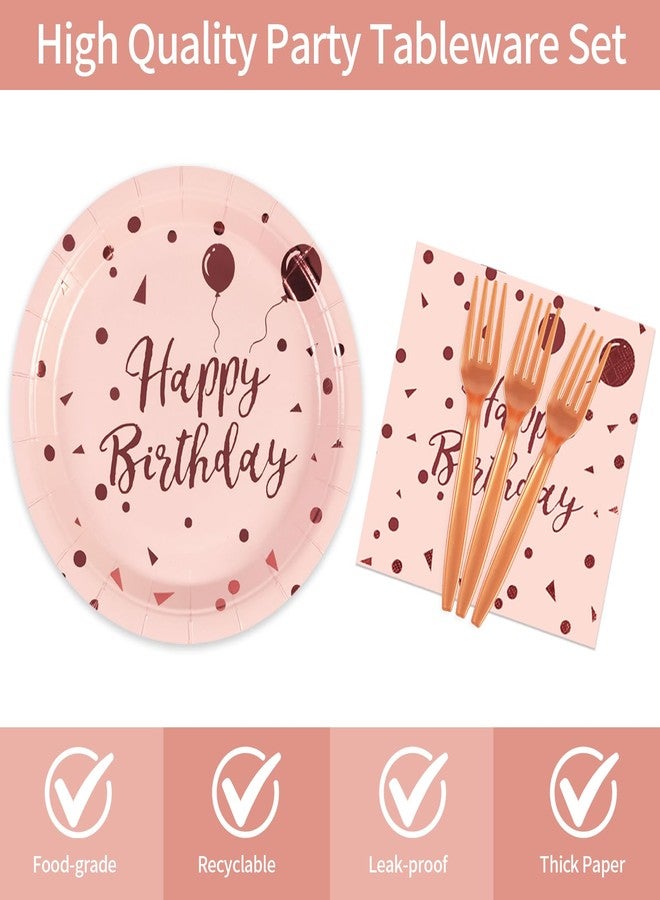 KFJBPB Happy Birthday Plates and Napkins Party Supplies, Pink and Gold Disposable Paper Plates and Napkins with Forks Tableware Set for Women Girl Birthday Party Decorations - Image 3