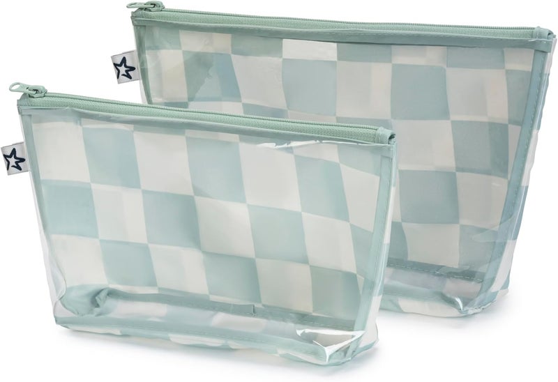 Tiny Twinkle Diaper Bag Organizing Pouches | 2 Pack Mess-Proof Travel Organizer Bags with Structured Bottom & Clear Front | TSA Approved Toiletry Bag Set for Baby and Mom Essentials (Sage Checkers) - Image 2
