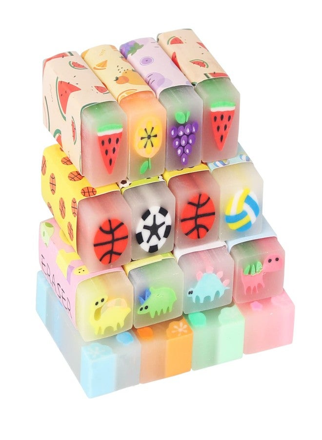 Dreamm Cute Erasers for Kids Bulk 16 Pack Animal Food Fun Desk Pets Pencil Students School Supplies Prize Gifts Party Favors - Image 1