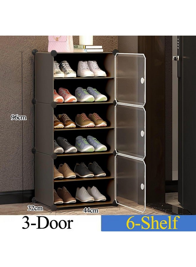 AYSIS DIY Shoe Rack Plastic Shoe Rack for Home Plastic Shelves Household, Shoe Rack with Door Outdoor for Heels/Shoes for Entryway,Hallway,Bedroom Living Room and Office (Grey, 6-SHELF-3-DOOR) - Image 2