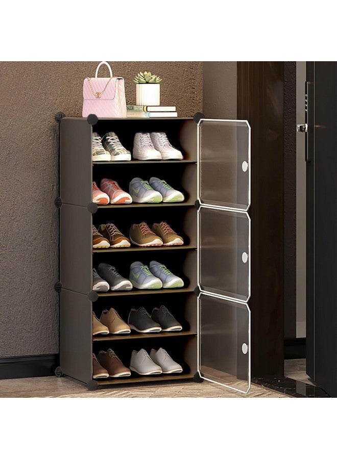 AYSIS DIY Shoe Rack Plastic Shoe Rack for Home Plastic Shelves Household, Shoe Rack with Door Outdoor for Heels/Shoes for Entryway,Hallway,Bedroom Living Room and Office (Grey, 6-SHELF-3-DOOR) - Image 1