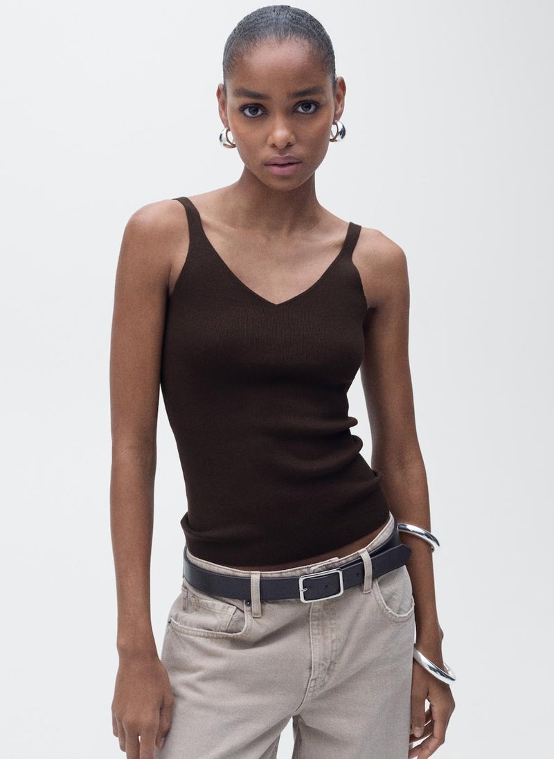 MANGO - Casual V-Neck Knit Top - Image 1