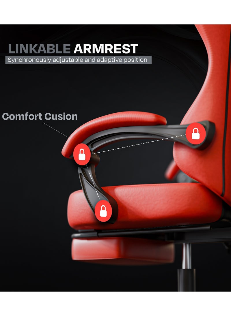 دراجو كرسي ألعاب أورا المريح، مصنوع من جلد PU فاخر، مزود بمساند ذراع قابلة للتعديل، ووسادة للرقبة والظهر قابلة للتعديل | كرسي ألعاب فيديو | كرسي كمبيوتر للدراسة | كراسي مكتبية للعمل من المنزل مع إمكانية الإمالة، أسود/أحمر - Image 5